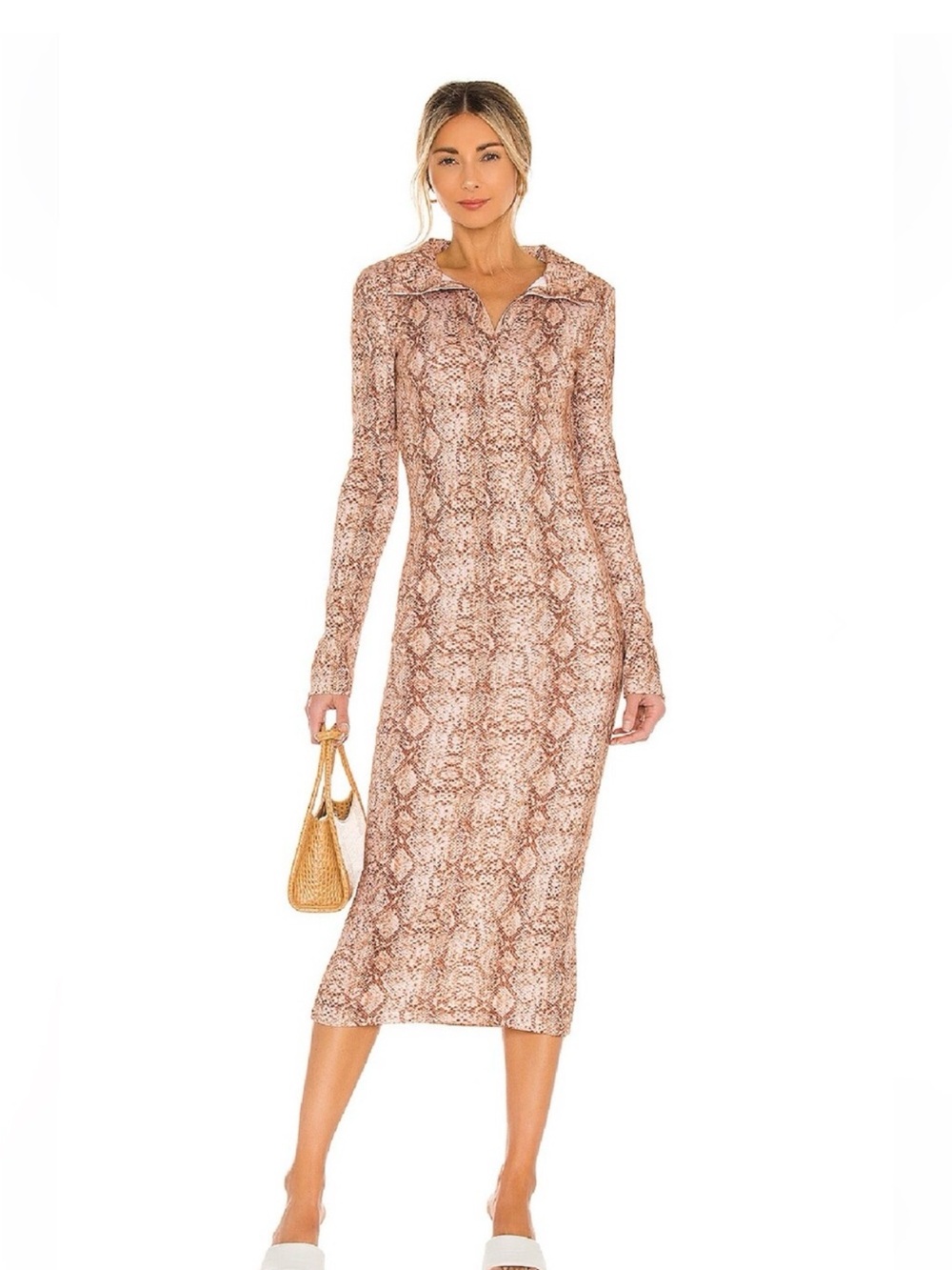 Lovers + Friends Snake-Print Midi Dress in Beige and Brown